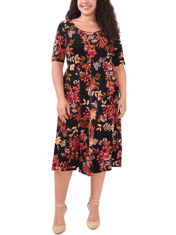 women's high-low dressesPlus Womens Floral Print Tea Midi Dress