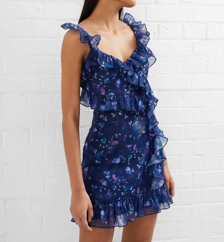 women's flutter-sleeved dressesAden Bai Sheen Frill Cami Mini Dress In Blue Depths