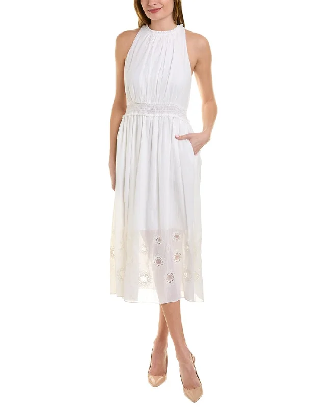 women's ball gown dressesElie Tahari Halter Embroidered Hem Midi Dress