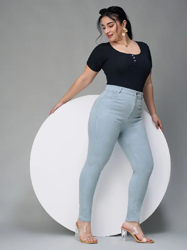 women's denim jeans for a stylish outfit24/7 Comfort Women's Light Blue Skinny Fringed Hemline Detailing High Rise Cropped Solid Stretchable Denim Jeans