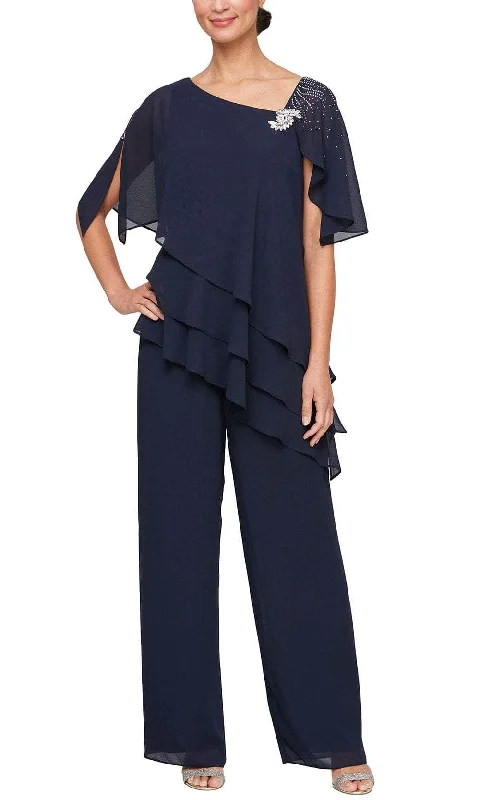 women's formal dressesAlex Evenings 8192012 - Asymmetric Neck Tiered Pantsuit