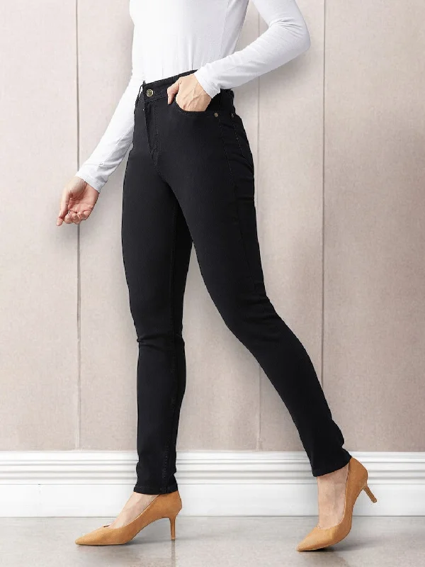 women's denim jeans with leather patches24/7 comfort Women's Black Slim Fit High Rise Clean Look Acid Wash Regular Length Stretchable Denim Jeans