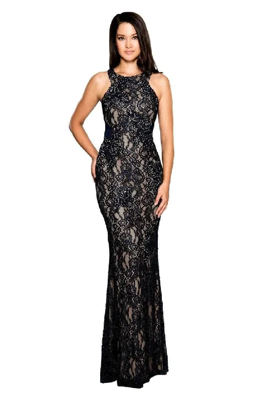 women's sustainable dressesCachet 5825OZ - Floral Lace Halter Evening Dress