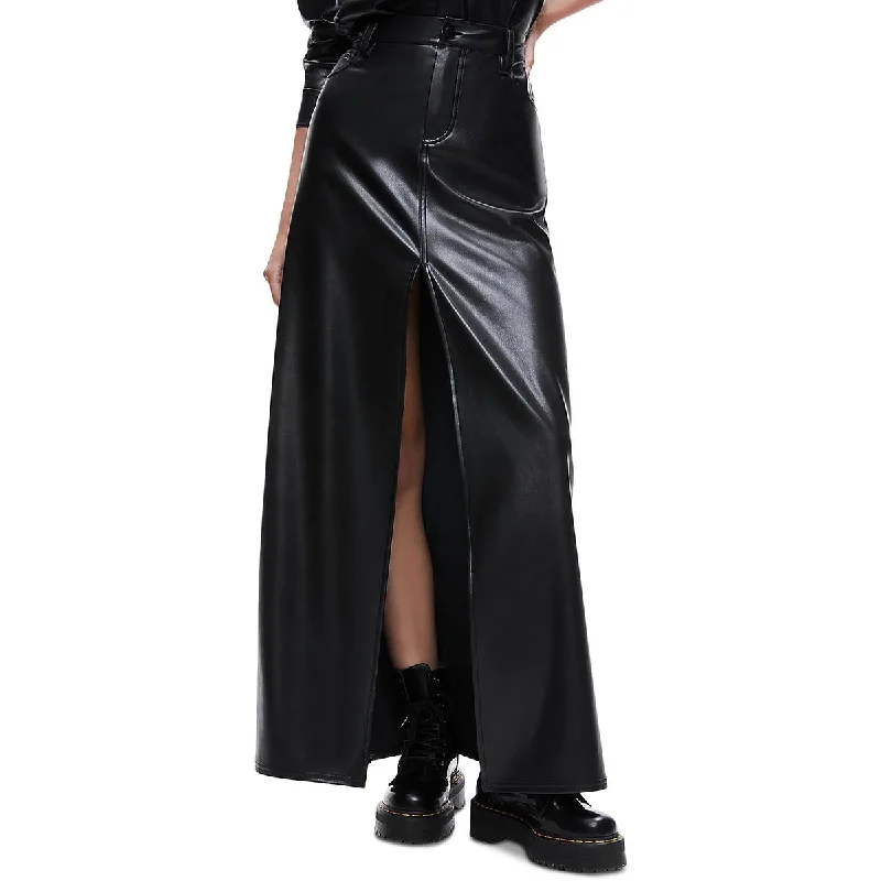 women's leather skirtsWomens Faux Leather Slit Maxi Skirt