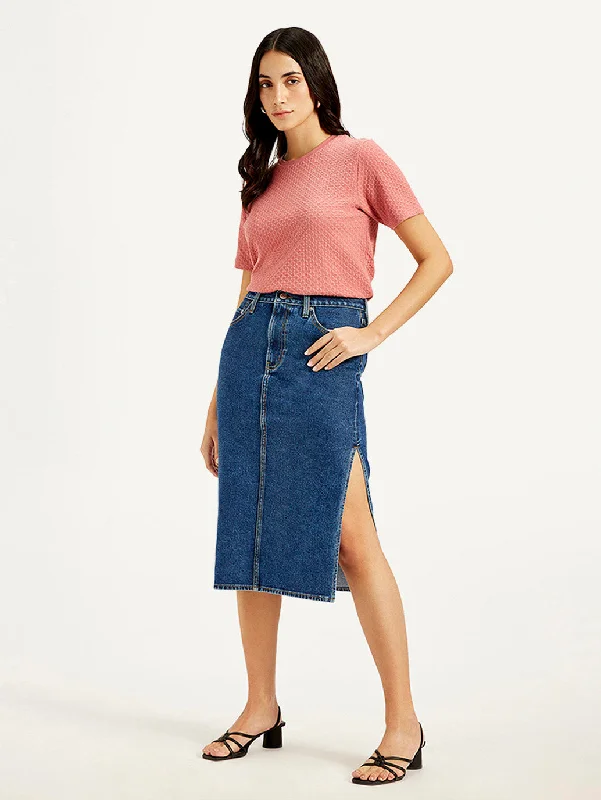 women's everyday casual skirtsWomen's High Rise Blue Straight Fit Skirt