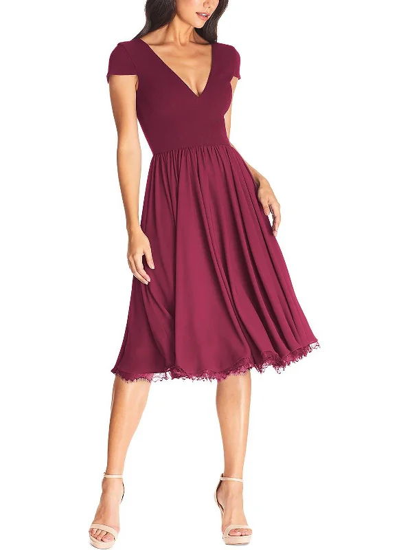 women's high-low dressesCorey Womens V-Neck Midi Fit & Flare Dress