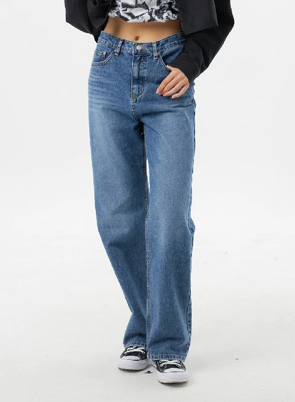 women's denim jeans with raw hemsMid-Rise Mid-Wash Jeans BY325