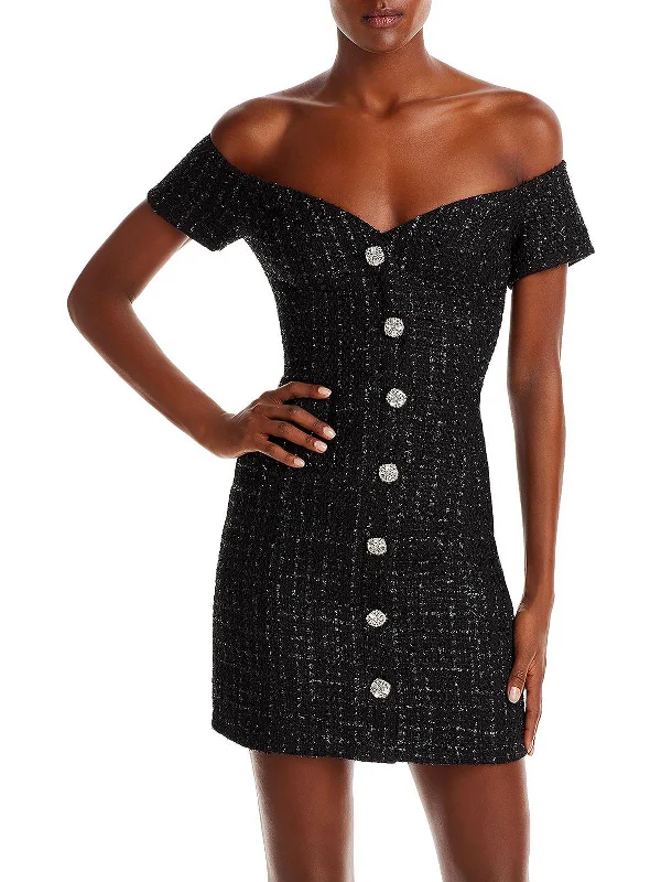 women's cold-shoulder dressesWomens Boucle Metallic Mini Dress