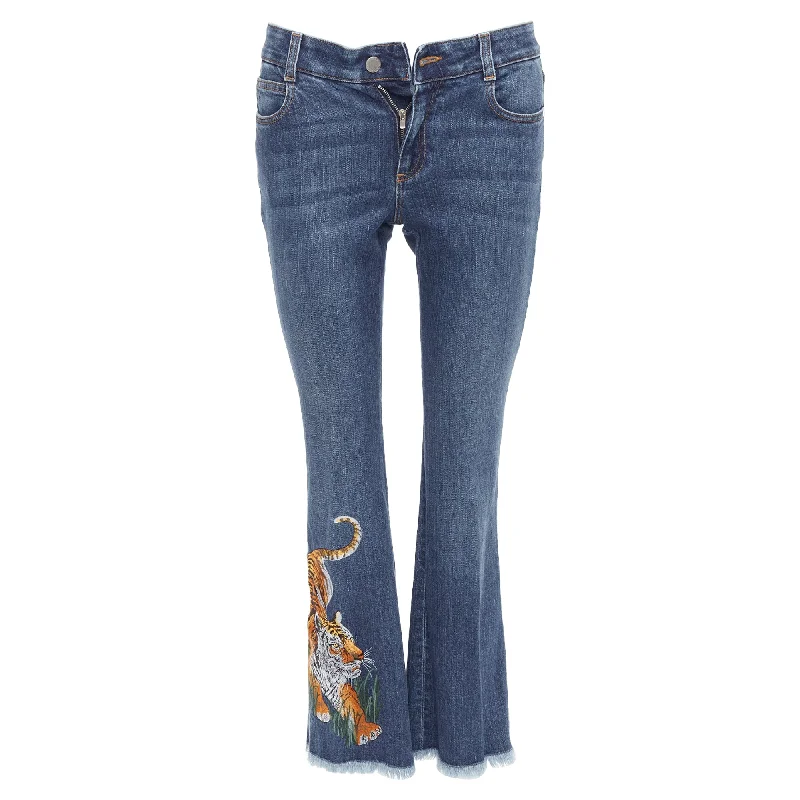 women's denim jeans for everyday wearStella Mccartney Tiger Embroidery Flare Jeans