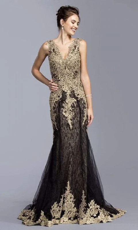 women's maximalist dressesAspeed Design - L2009 Sleeveless V-Neck Evening Dress