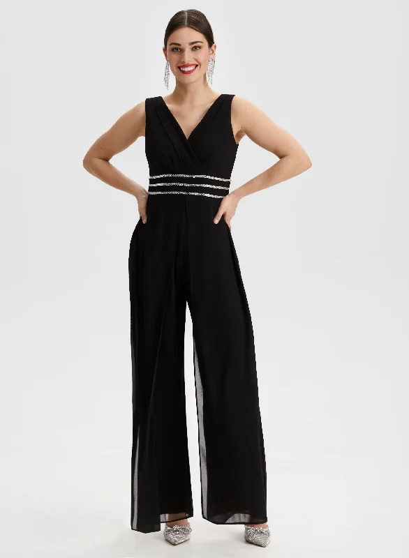 women's jumpsuits made of denimRhinestone Stripe Detail Jumpsuit