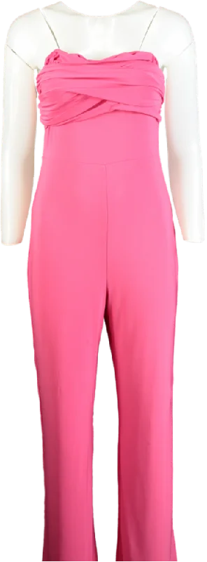 women's jumpsuits with spaghetti strapsClub L Pink Goddess Halter Neck Flare Jumpsuit UK 10