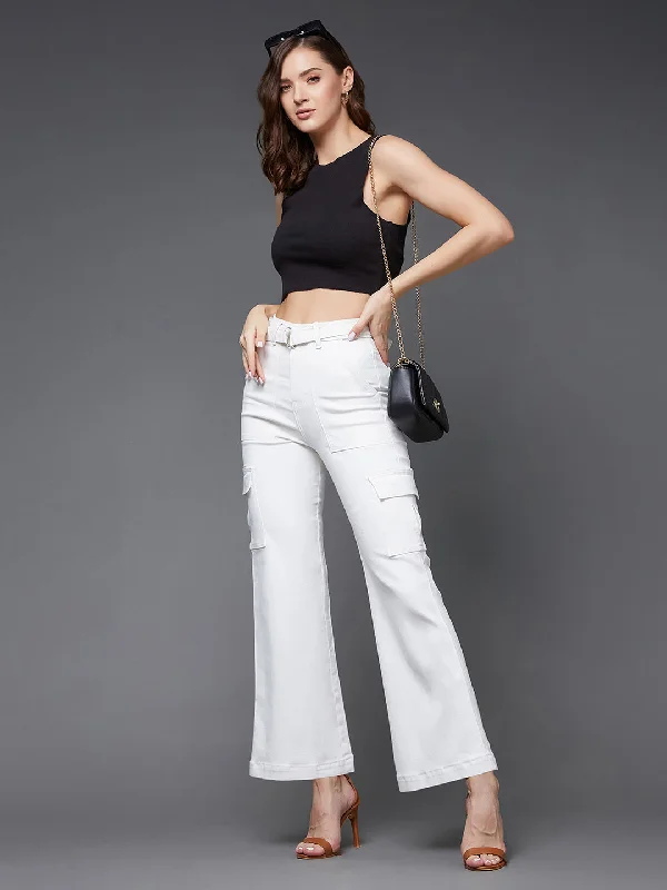 women's denim jeans with geometric patterns24/7 comfort Women's White Wide Leg High Rise Clean Look Regular Stretchable Denim Jeans