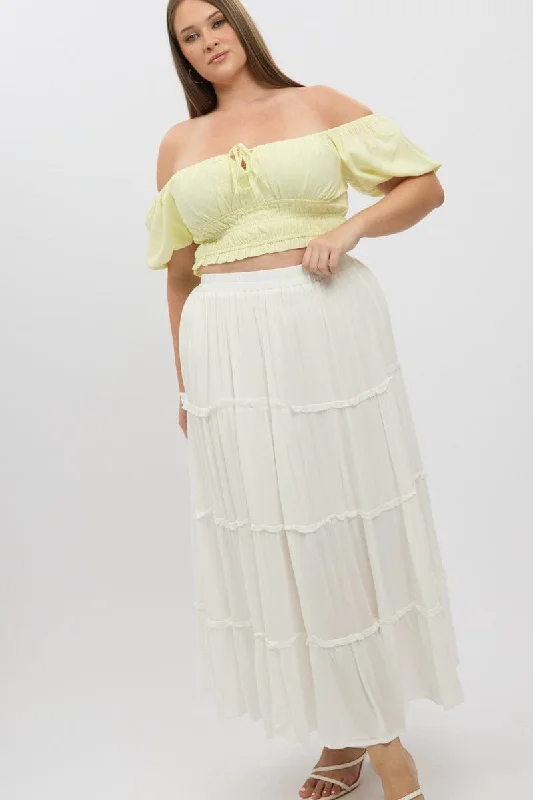 women's chic wrap skirtsWhite Tiered Crinkle Maxi Skirt