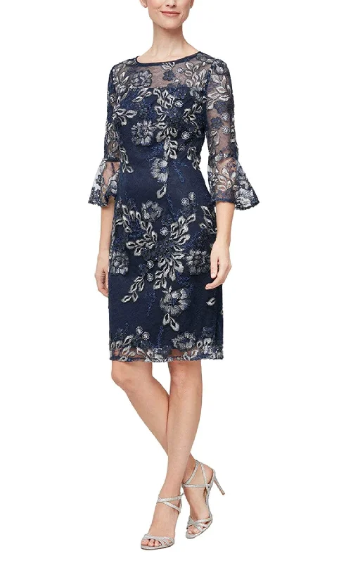 women's work dressesAlex Evenings 82171384 - Floral Embroidered Sheath Cocktail Dress