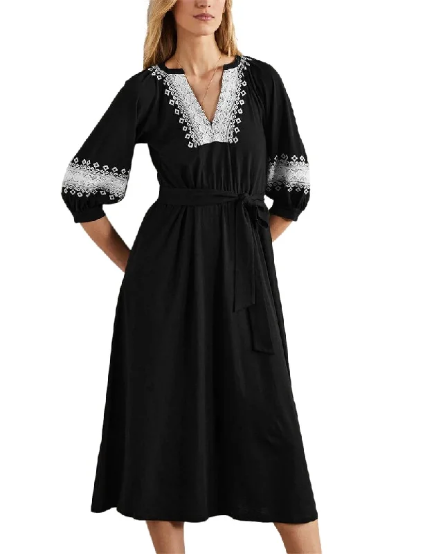 women's off-the-shoulder dressesBoden Crochet Trim Jersey Midi Dress