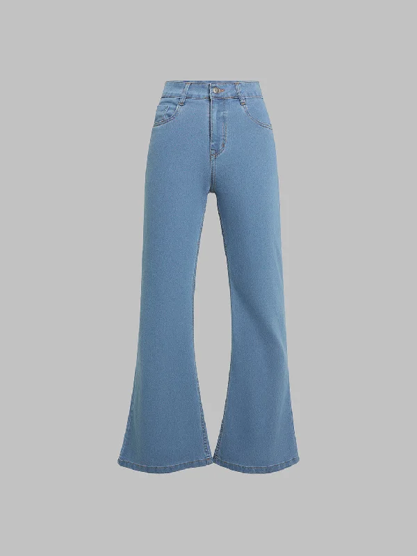 women's denim jeans with distressed thighs24/7 comfort Women's Light Blue Bootcut High rise Clean look Regular Stretchable Denim Jeans