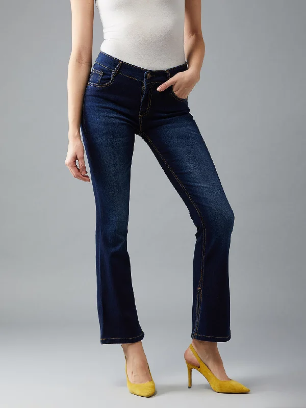 women's denim jeans with embroidery on pockets24/7 comfort Women's Retro Blue Bell Bottom Bootcut Hourglass Mid Rise Denim Stretchable Jeans