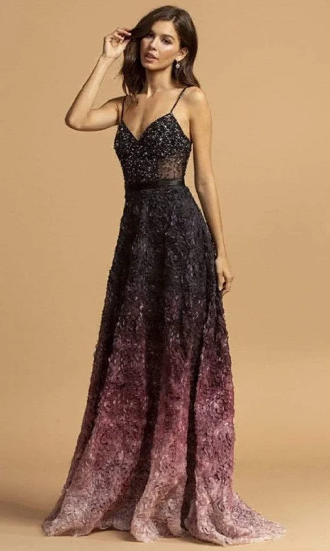 women's silk dressesAspeed Design - L2224 Beaded V-Neck A-Line Evening Dress