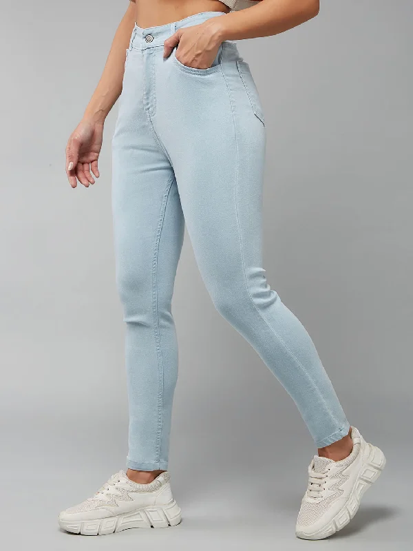 women's flare denim jeansWomen's Light Blue Skinny High Rise Clean Look Cropped Stretchable Denim Jeans