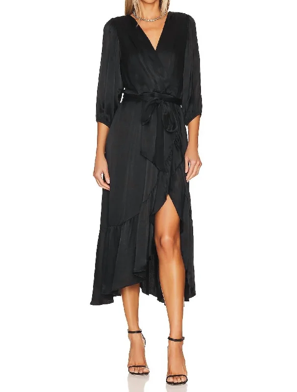 women's club dressesRuffle Surplice Midi Dress In Black