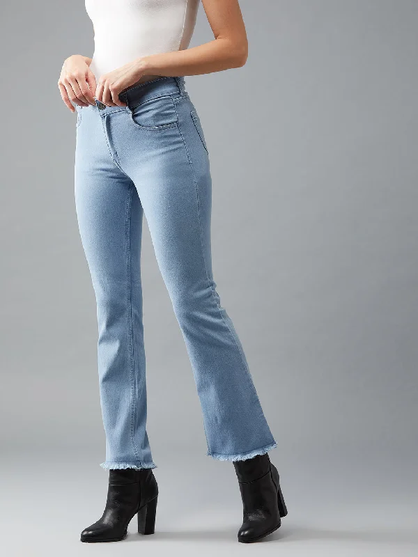 women's denim jeans with distressed back pockets24/7 comfort Women's Light Blue Bell Bottom Bootcut High rise Cropped Stretchable Timeless Denim Jeans