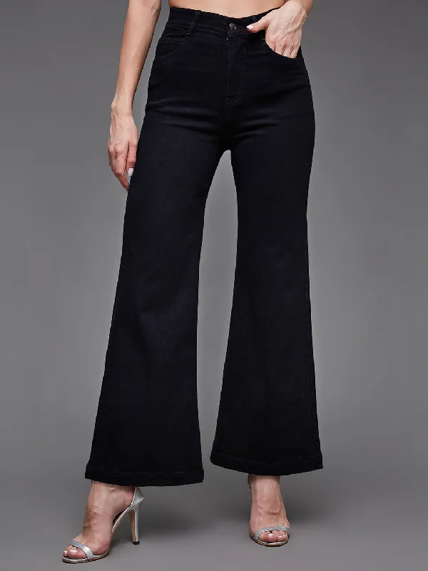 women's denim jeans with patchesCHASEstretch™ Women's Black Wide Leg High Rise Stretchable Denim Jeans