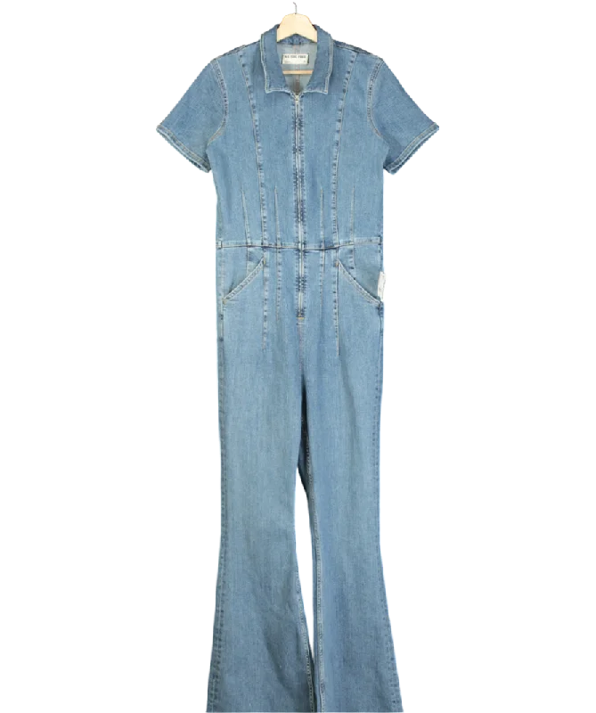 women's jumpsuits with flutter sleevesFree People We The Free Blue Jayde Flare Jumpsuit UK 8