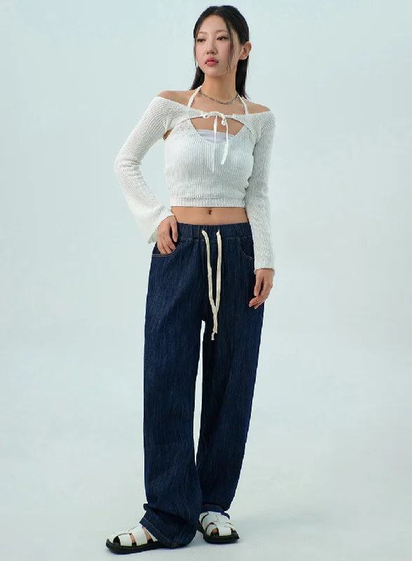 women's denim jeans with pocketsDrawstring Jeans CY330