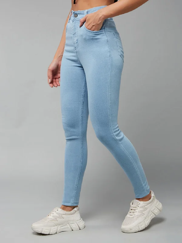 women's distressed denim jeans with holesCHASEstretch™ Women's Light Blue Skinny High Rise Ice Wash Denim Jeans