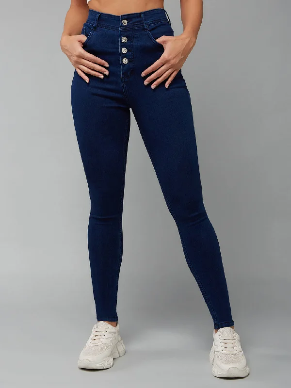 women's cropped denim jeansCHASEstretch™ Women's Navy Blue Skinny Fit High Rise Denim Jeans