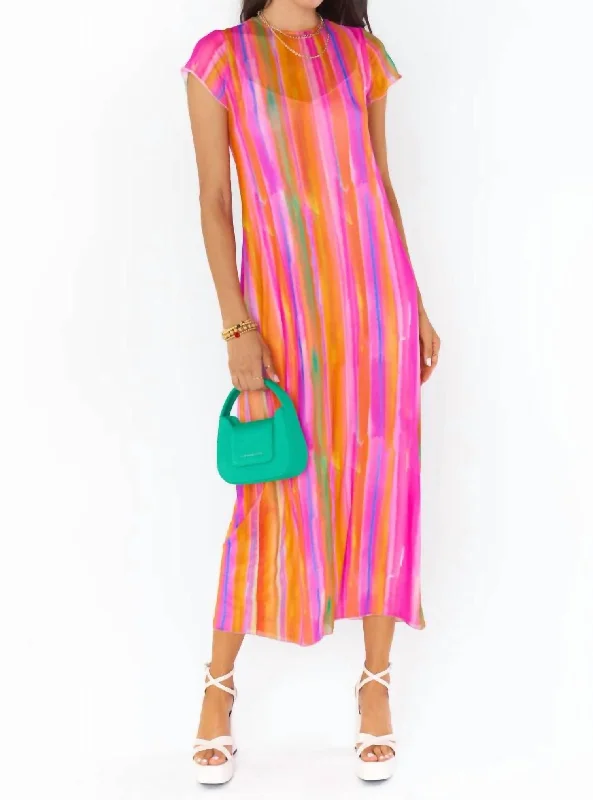 women's satin dressesMolly Midi Dress In Sunrise Stripe Mesh