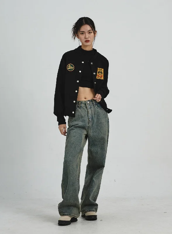 women's denim jeans with contrasting stitchingVintage Washing Wide Leg Jeans CD06