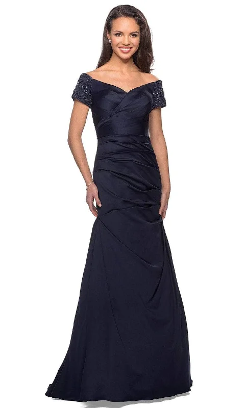 women's one-shoulder dressesLa Femme 25996SC - Pleated Ornate Evening Dress