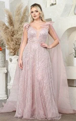 women's cold-shoulder dressesMay Queen RQ7998 - Long Cape A-Line Evening Gown