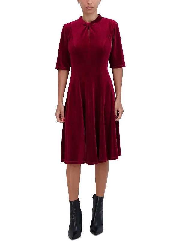 women's fair-trade dressesPetites Womens Velvet Mini Fit & Flare Dress