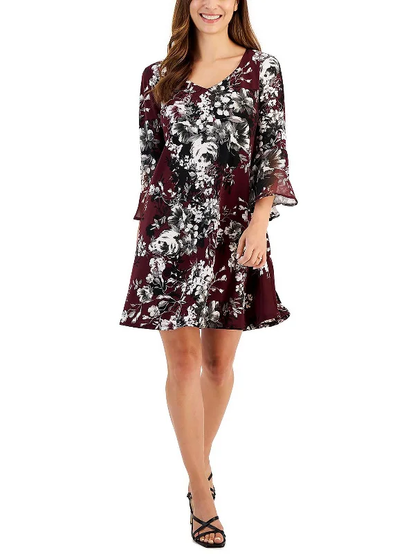 women's statement dressesPetites Womens Floral Mini Fit & Flare Dress