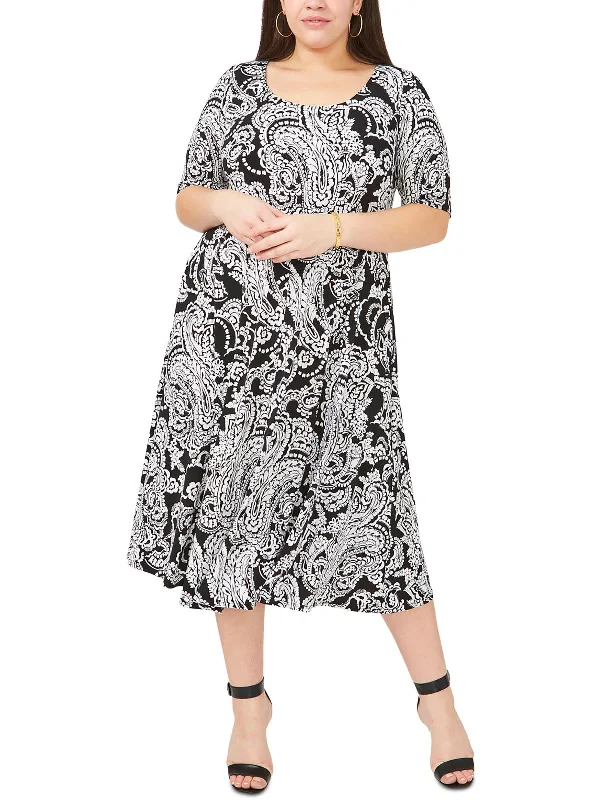 women's maxi dressesPlus Womens Printed Calf Midi Dress