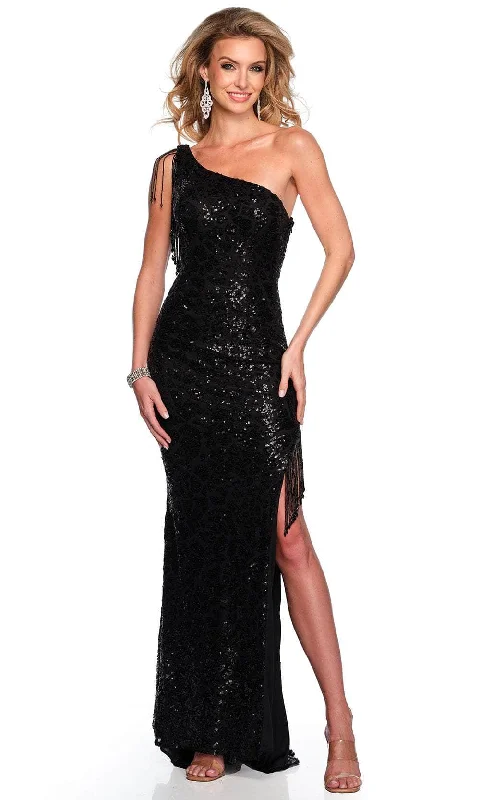 women's midi dressesDave & Johnny 11433 - Sequin Asymmetrical Neck Evening Gown