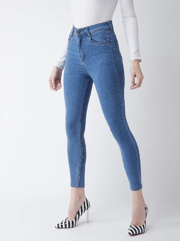 women's denim jeans with adjustable waistbands24/7 comfort Women's Blue Skinny High-Rise Cropped Denim Jeans