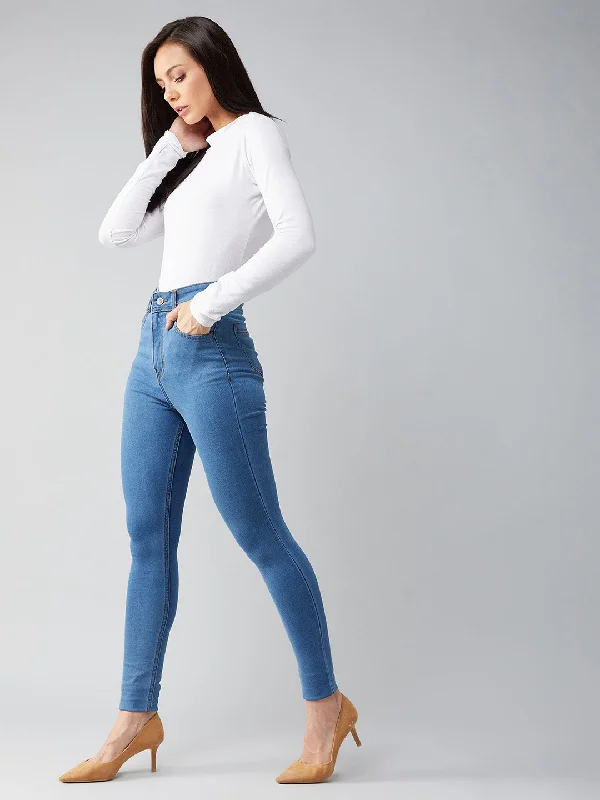 women's denim jeans for a cozy weekendCHASEstretch™ Women's Blue Skinny High Rise Distressed Denim Jeans