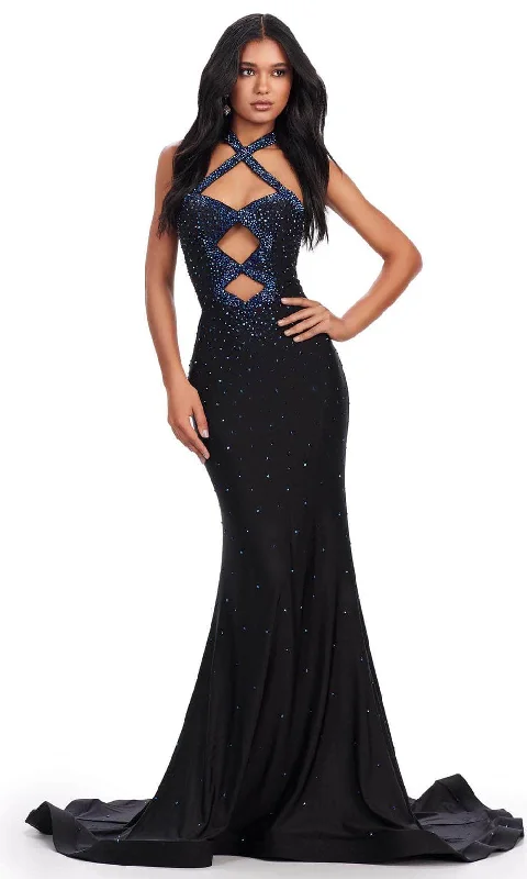 women's casual Friday dressesAshley Lauren 11578 - Cut Outs Halter Evening Gown