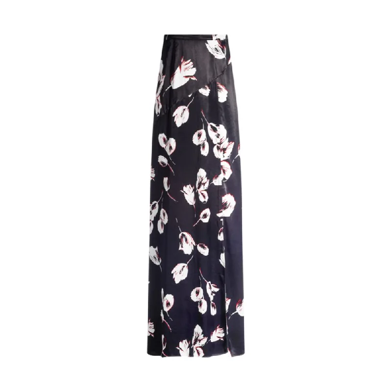 women's dressy skirtsSatin maxi skirt with tulip print