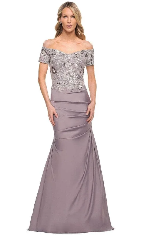 women's breathable dressesLa Femme - Floral Lace Sweetheart Evening Dress 30045SC