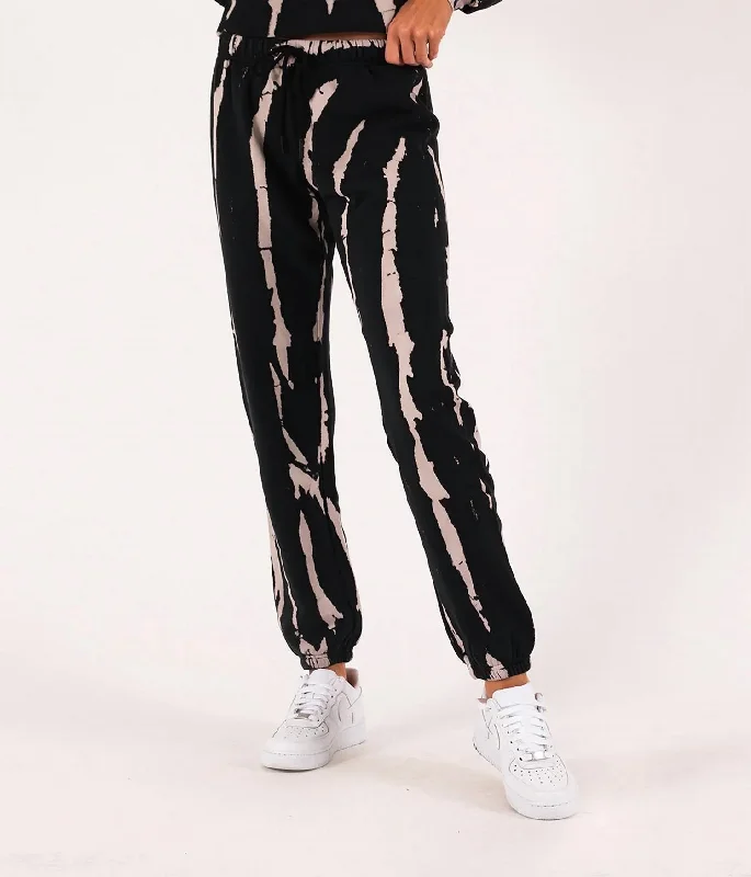 women's warm pantsBleach Tie Dye Gym Sweatpants In Black/cream