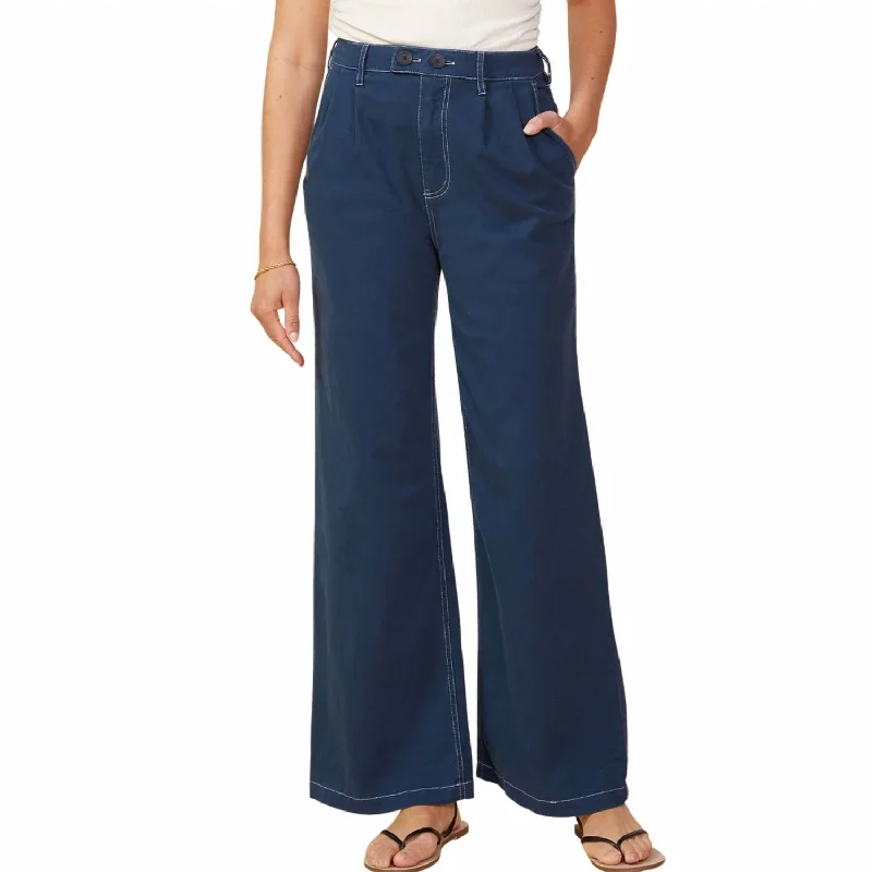 women's elegant pantsCotton Twill Wide Leg Trousers In Dark Denim