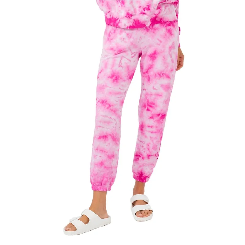 women's trendy pantsCrystal Tie Dye Boyfriend Sweats In Fuchsia Tie Dye