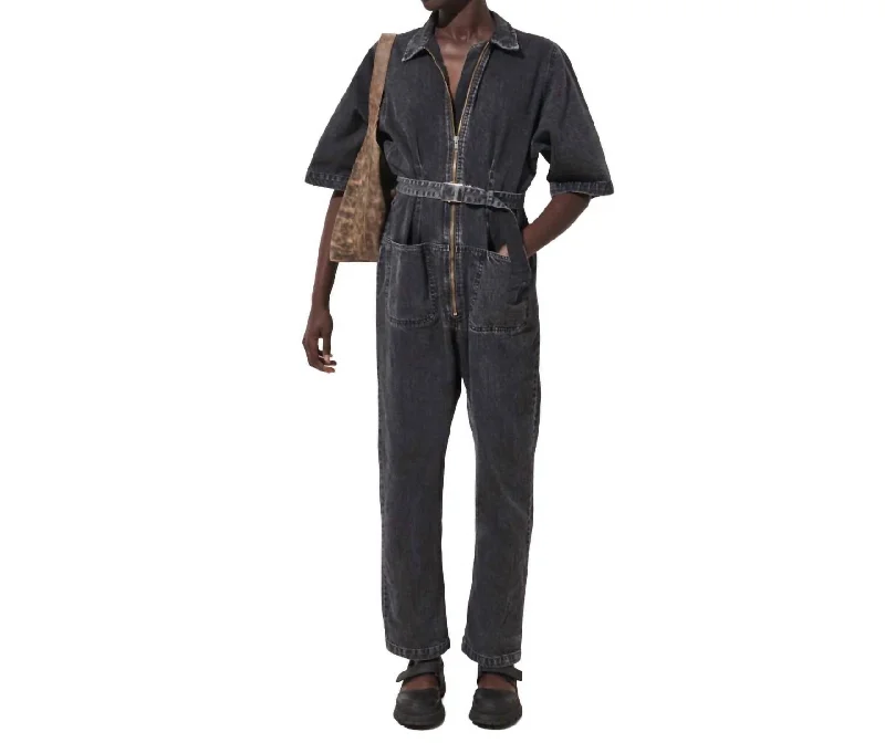 women's slim-fit pantsDrill Jumpsuit In Grey Denim