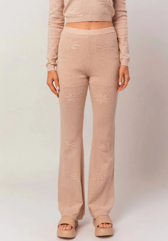 women's ripped pantsFlower Detail Sweater Pants In Taupe