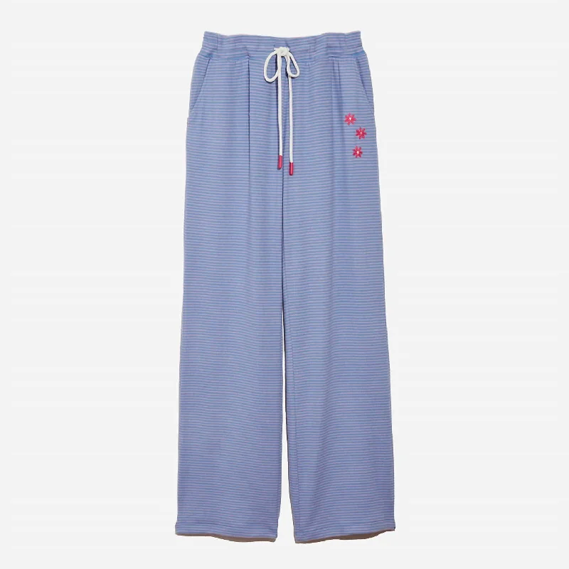 women's lace-up pantsHappy Stripe Sweatpant In Glacier Blue